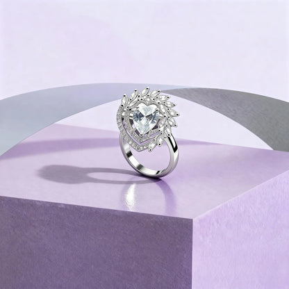 Shyneva Luxe Petal Radiance Ring rhodium plated silver jewellery | Adjustable Ring For Women