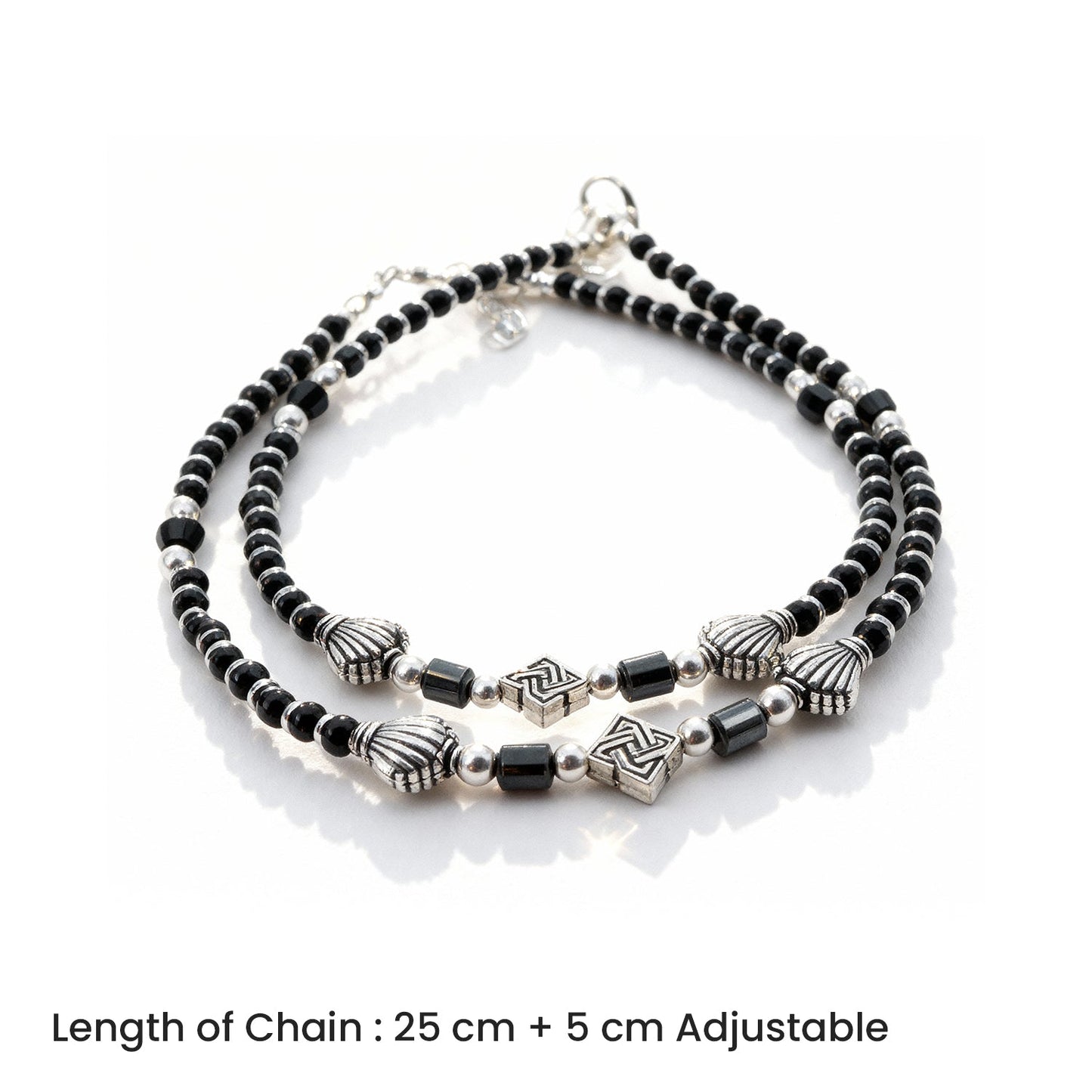 Shyneva Oxidised Silver Anklet for Women (Set of 2) | Traditional Daily Wear Payal | Antique Oxidised Silver-Plated Anklet Pair for Girls & Women