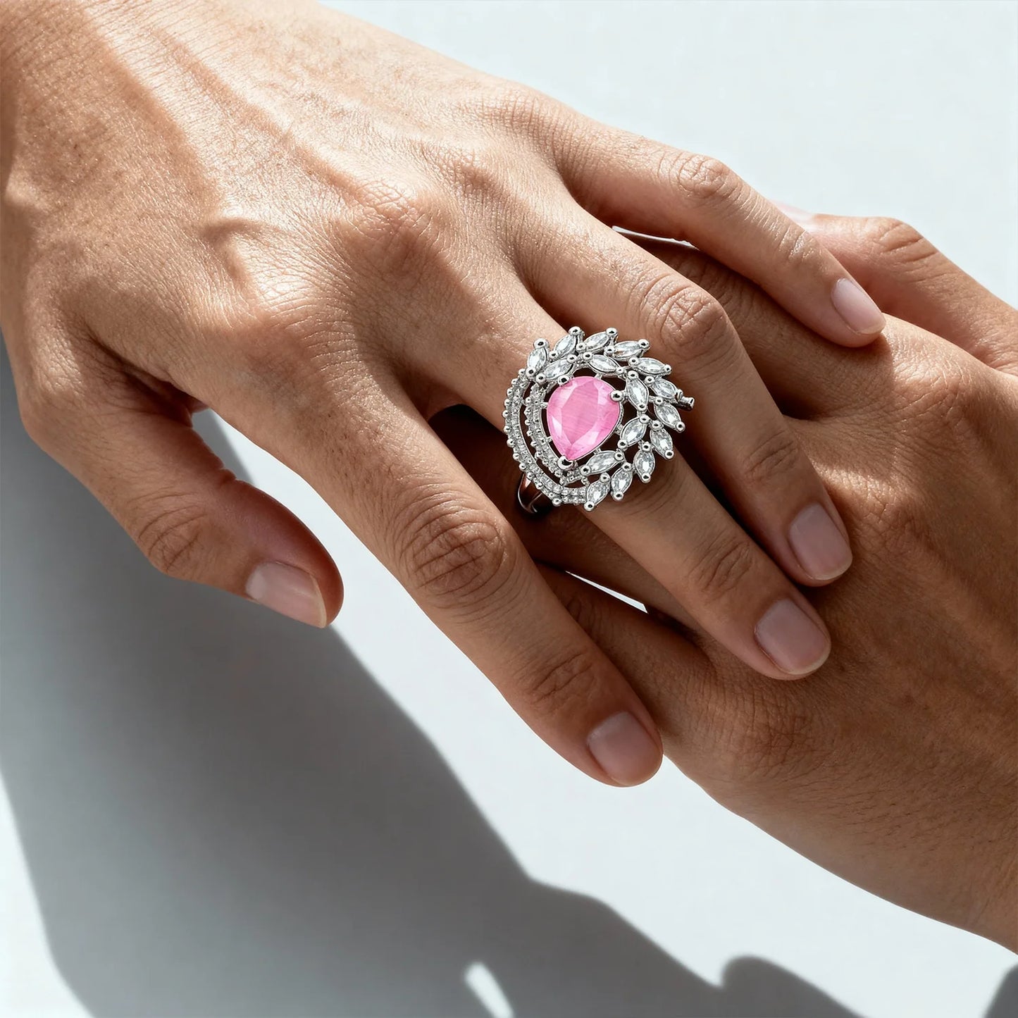 Shyneva Crimson Glow Silver Ring rhodium plated jewellery | Daily Wear Ring