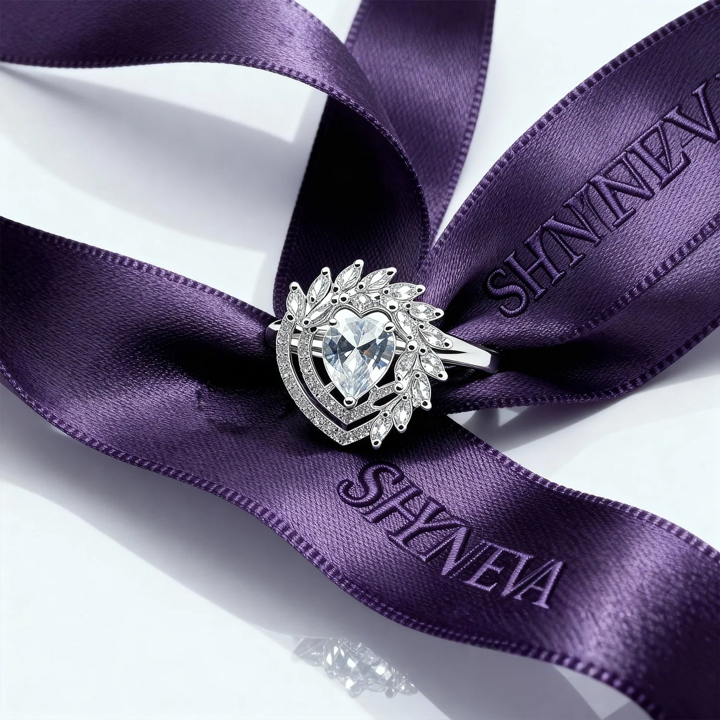 Shyneva Luxe Petal Radiance Ring rhodium plated silver jewellery | Adjustable Ring For Women