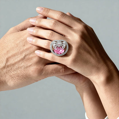 Shyneva Roselle Bloom Silver Ring rhodium plated jewellery | Premium Gift Ring