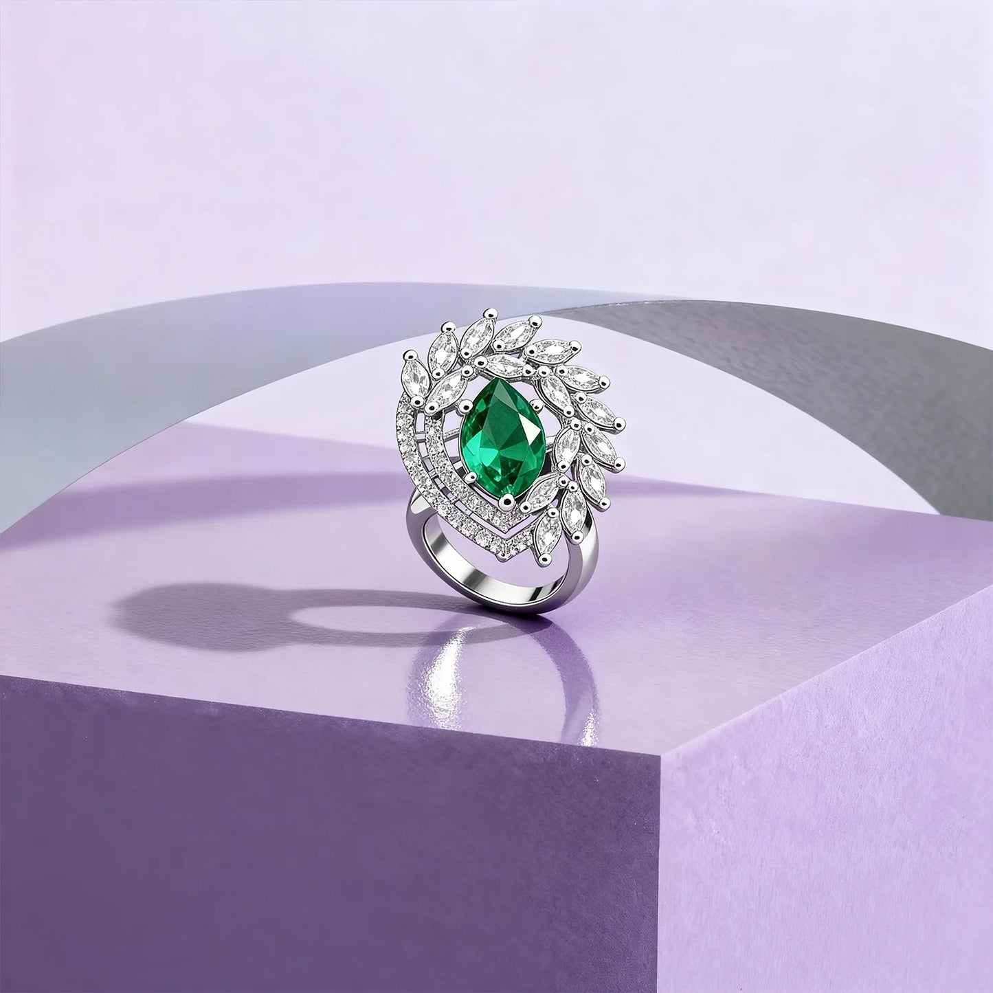 Halo Style Design Rodium Plated Silver Ring with AD Stones | Women’s Daily Wear & Party Wear Jewellery