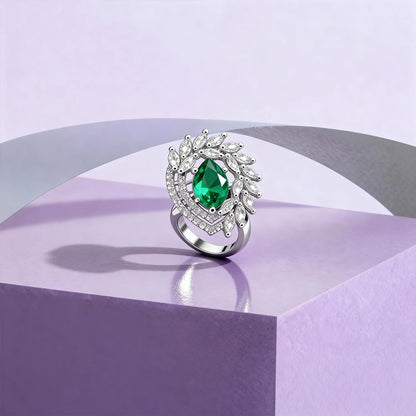 Halo Style Design Rodium Plated Silver Ring with AD Stones | Women’s Daily Wear & Party Wear Jewellery