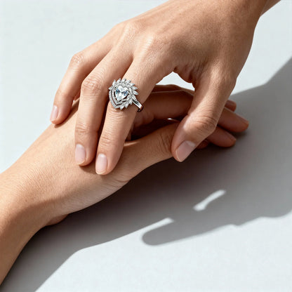 Shyneva Luxe Petal Radiance Ring rhodium plated silver jewellery | Adjustable Ring For Women