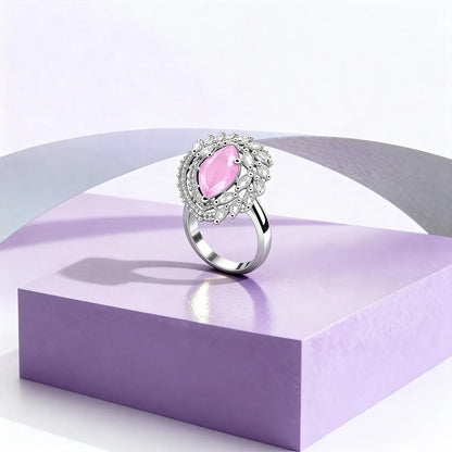 Shyneva Crimson Glow Silver Ring rhodium plated jewellery | Daily Wear Ring