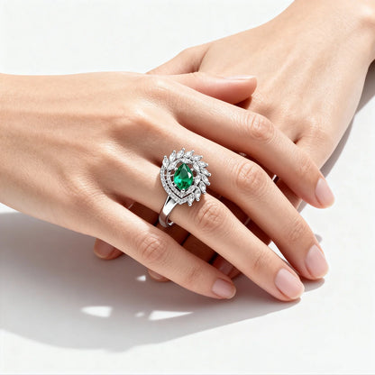 Halo Style Design Rodium Plated Silver Ring with AD Stones | Women’s Daily Wear & Party Wear Jewellery