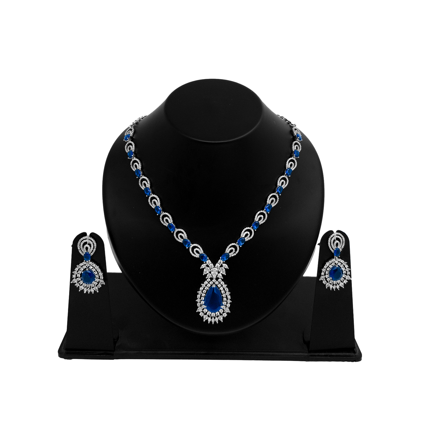 Shyneva Pink Gorgeous Grace AD Necklace Set | Rhodium Plated Silver Jewellery