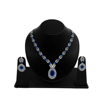 Shyneva Pink Gorgeous Grace AD Necklace Set | Rhodium Plated Silver Jewellery