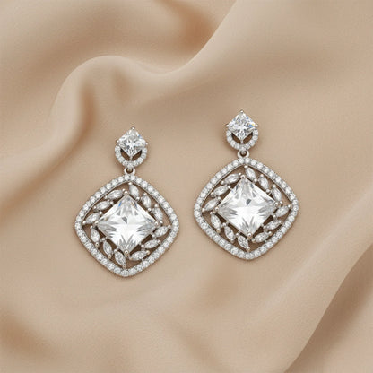 Rhodium Plated Silver Zirconia Tear drop Chic Earring
